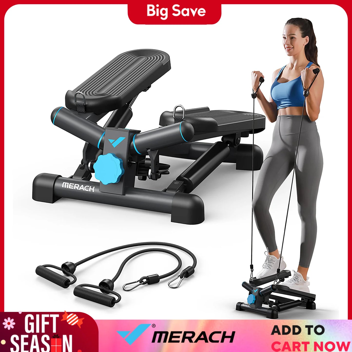 MERACH Mini Stepper with Resistance Band for Home Fitness