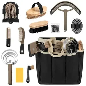 Bristle Horse Grooming Kit With Organizer Tote Bag