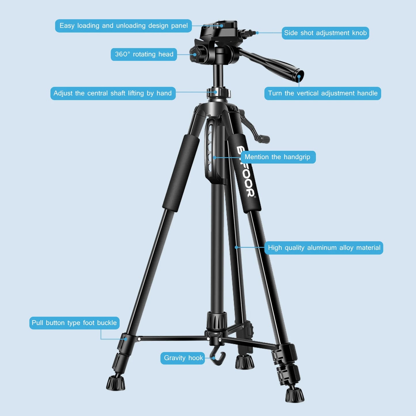 BTFOOR Phone Travel Tripod With Pan Head For Canon Nikon