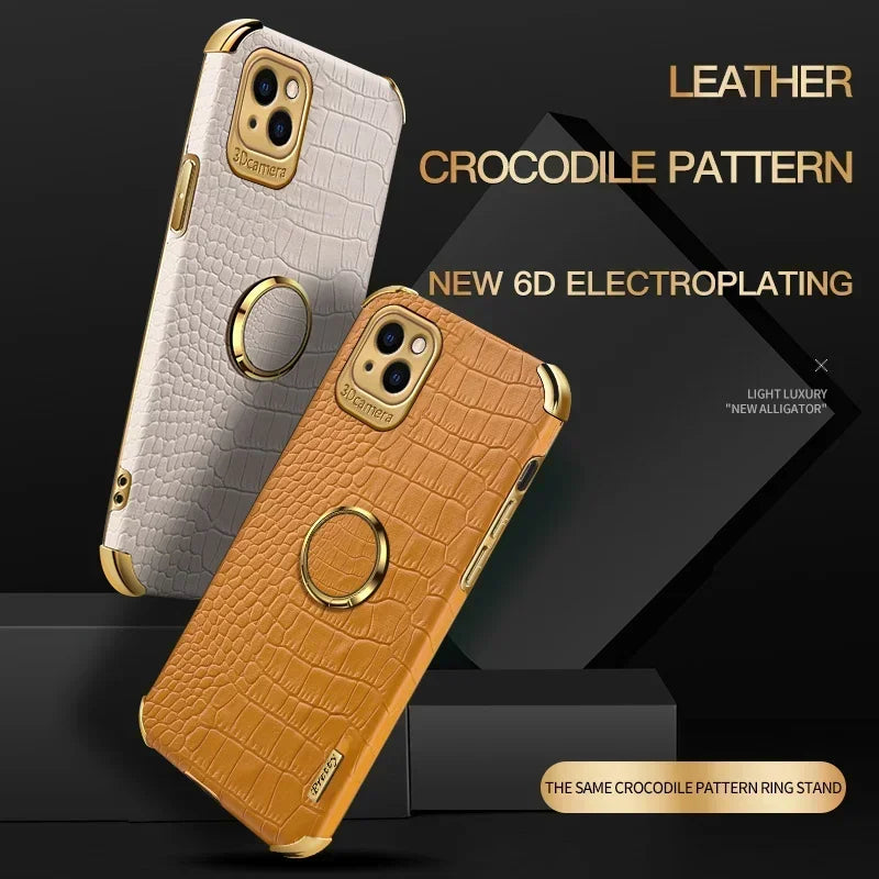 Casespace Crocodile Leather Phone Case With Stand And Ring