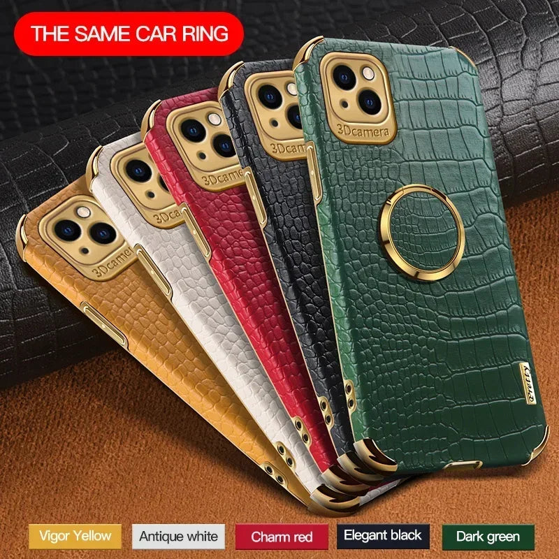 Casespace Crocodile Leather Phone Case With Stand And Ring