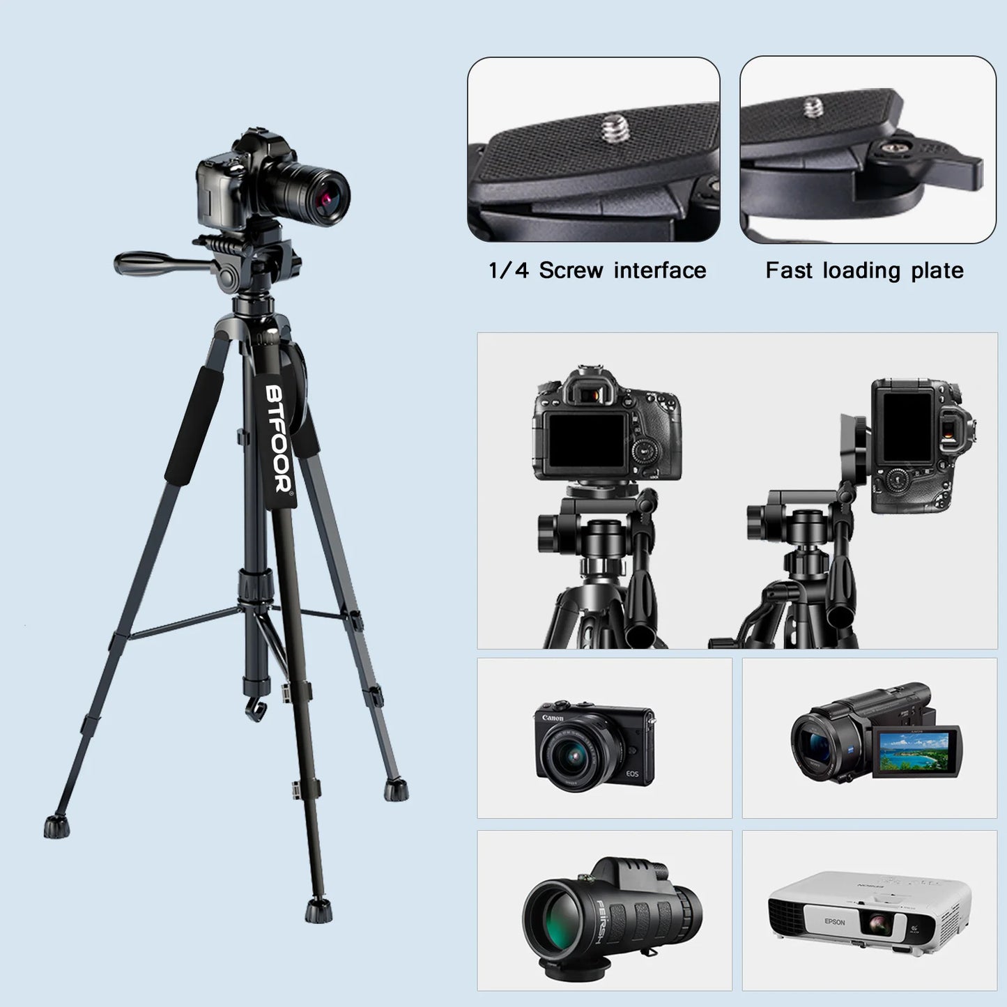 BTFOOR Phone Travel Tripod With Pan Head For Canon Nikon