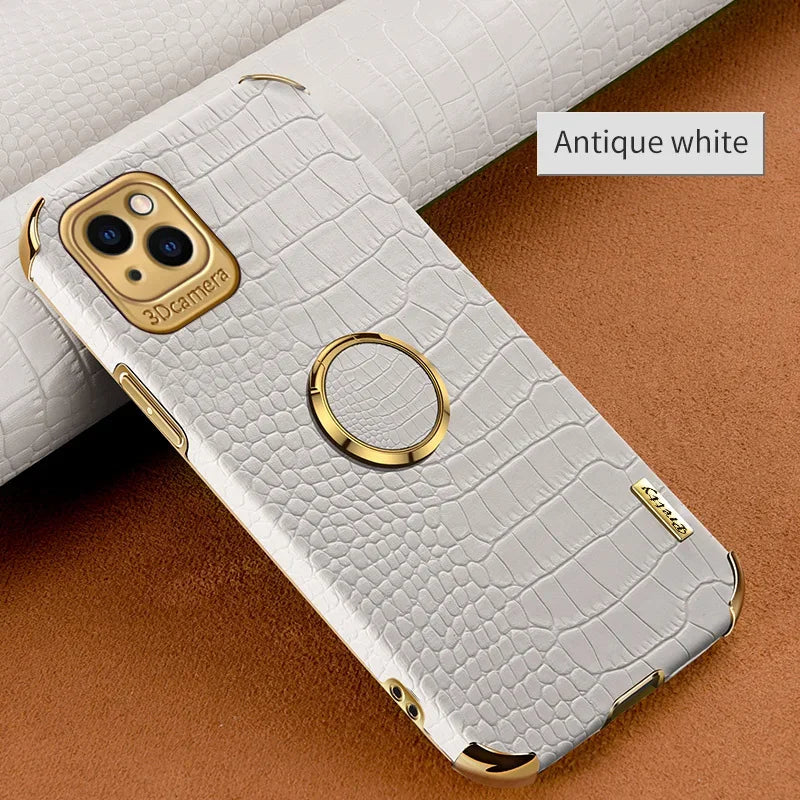 Casespace Crocodile Leather Phone Case With Stand And Ring