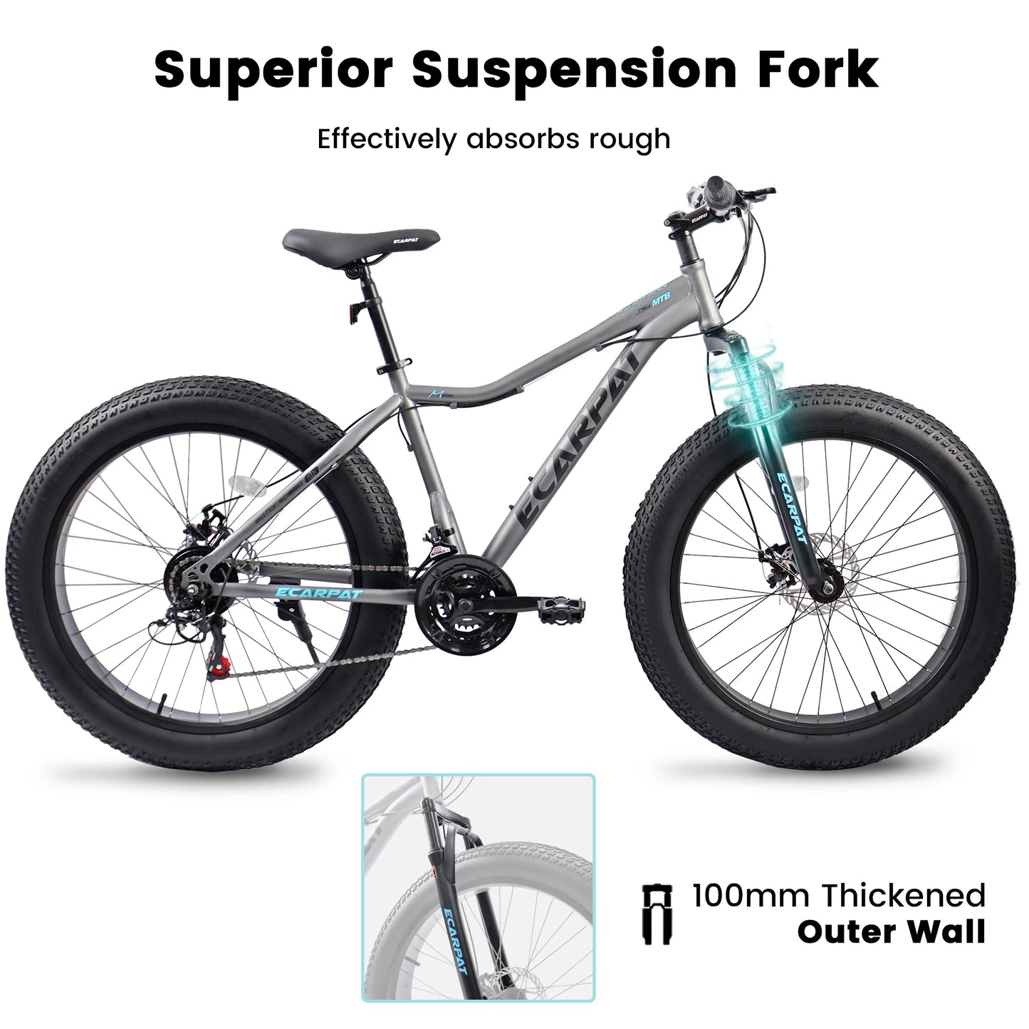 Ecarpat Fat Tire Mountain Bike 21 Speed Disc Brake Steel