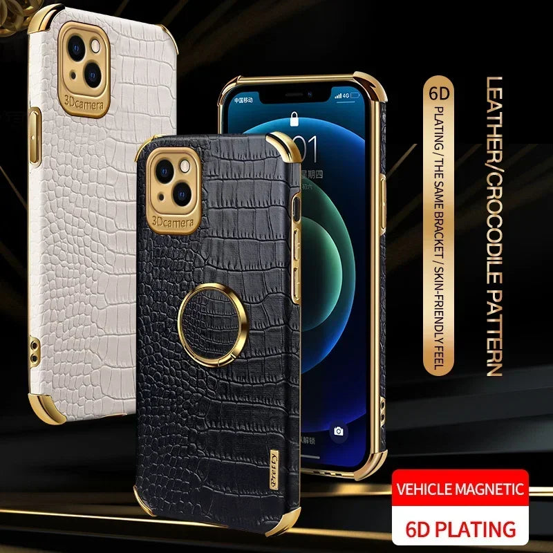 Casespace Crocodile Leather Phone Case With Stand And Ring