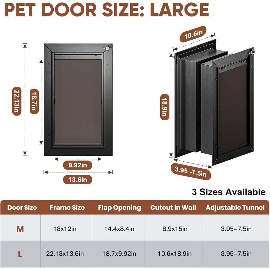 Dog Door 3Flap Aluminum Alloy Wall Mount Duty Pet Door