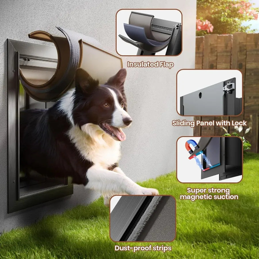 Dog Door 3Flap Aluminum Alloy Wall Mount Duty Pet Door