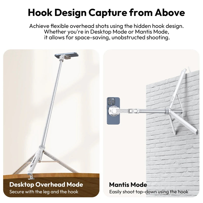 Ulanzi TT88 Overhead Selfie Stick 1.44M with MagSafe Clamp Photograph Tripod for Phone Livestreaming Vlog with Remote Control