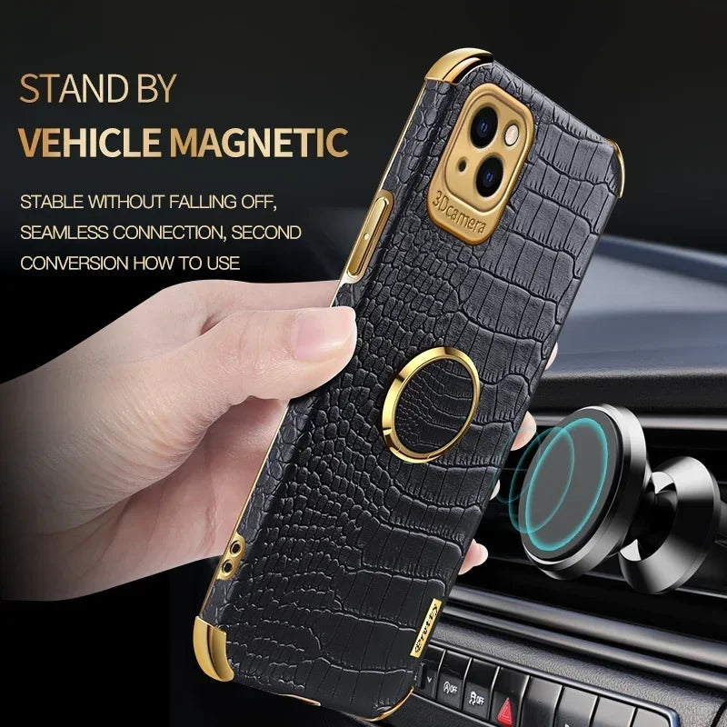 Casespace Crocodile Leather Phone Case With Stand And Ring