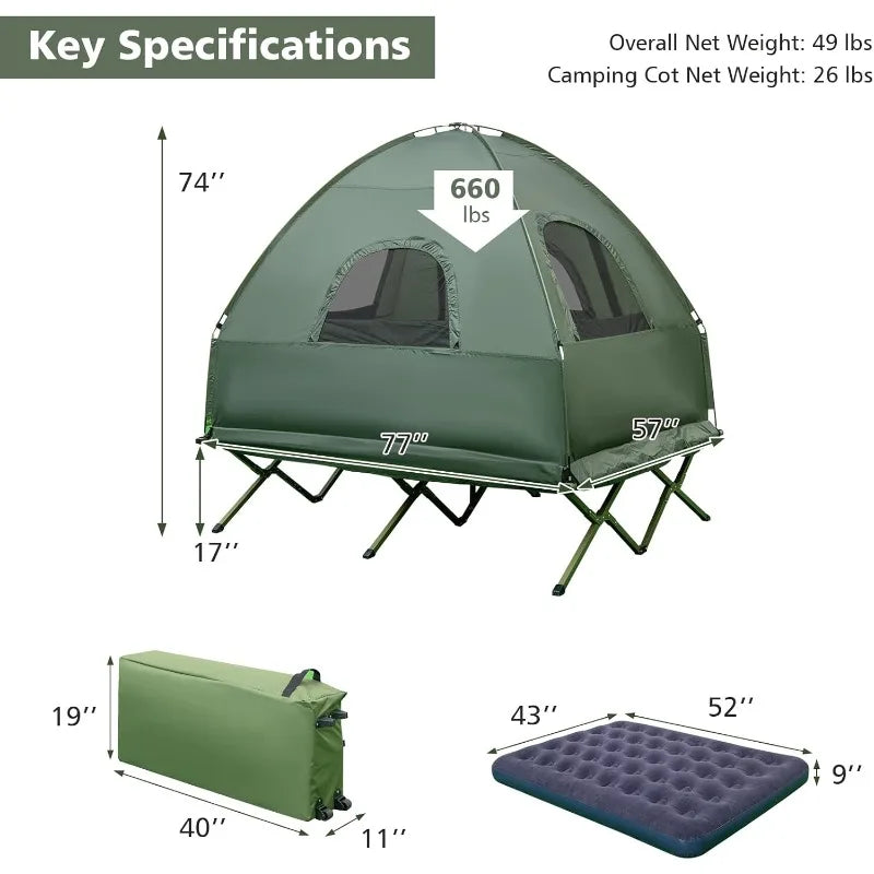 YTYIN Tent Cot 5 in 1 Elevated Camping Cot Sunshade