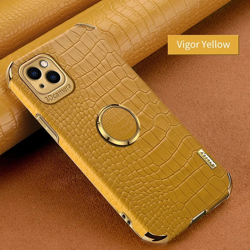 Casespace Crocodile Leather Phone Case With Stand And Ring