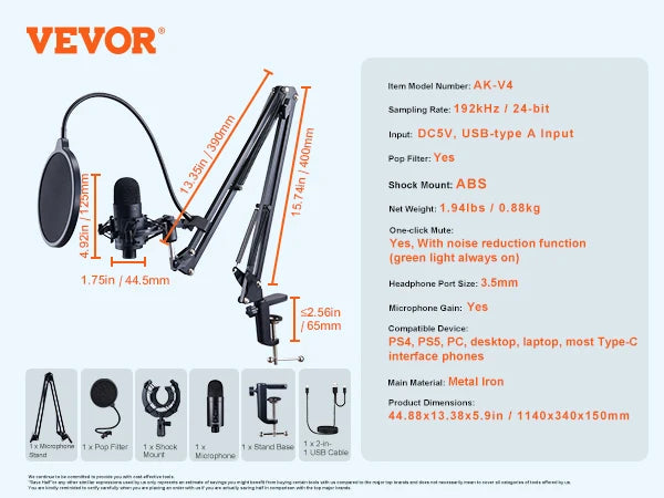 VEVOR USB Condenser Microphone for Podcast and Streaming