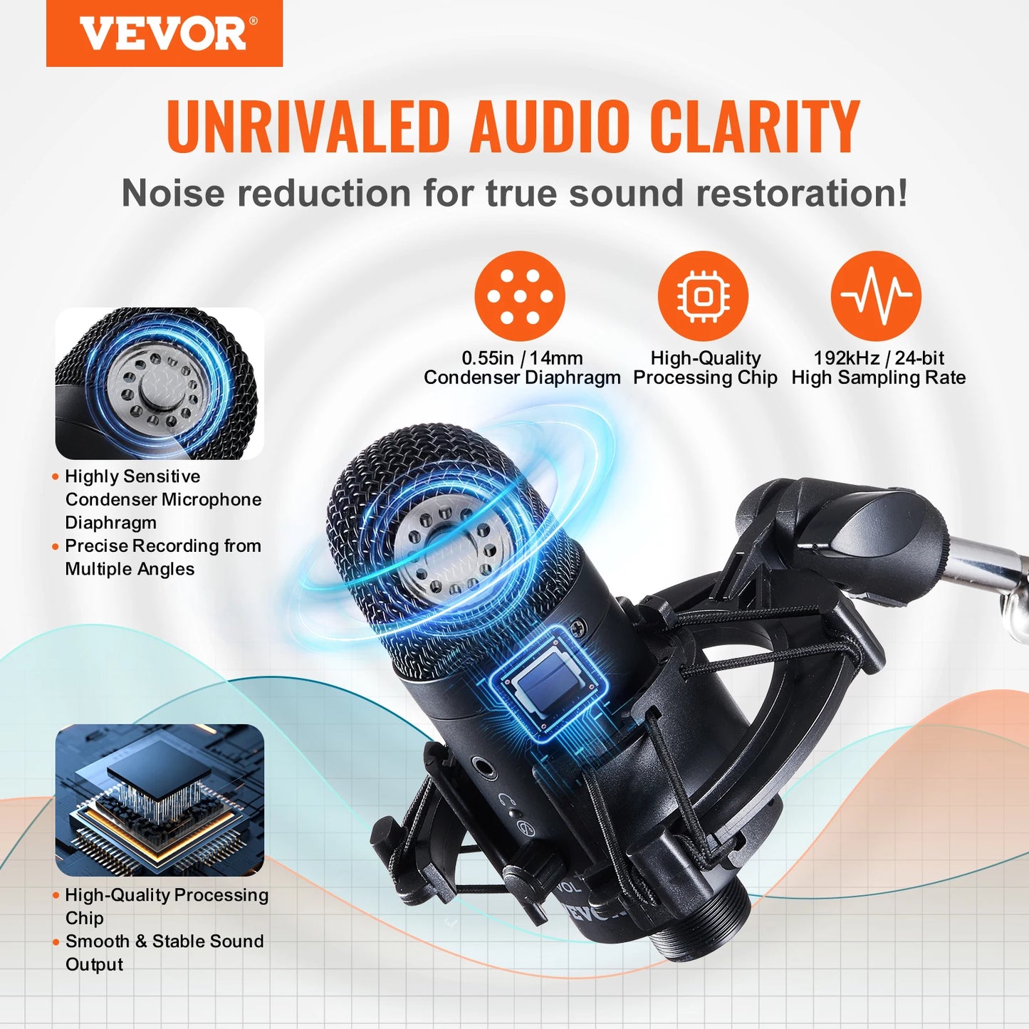 VEVOR USB Condenser Microphone for Podcast and Streaming