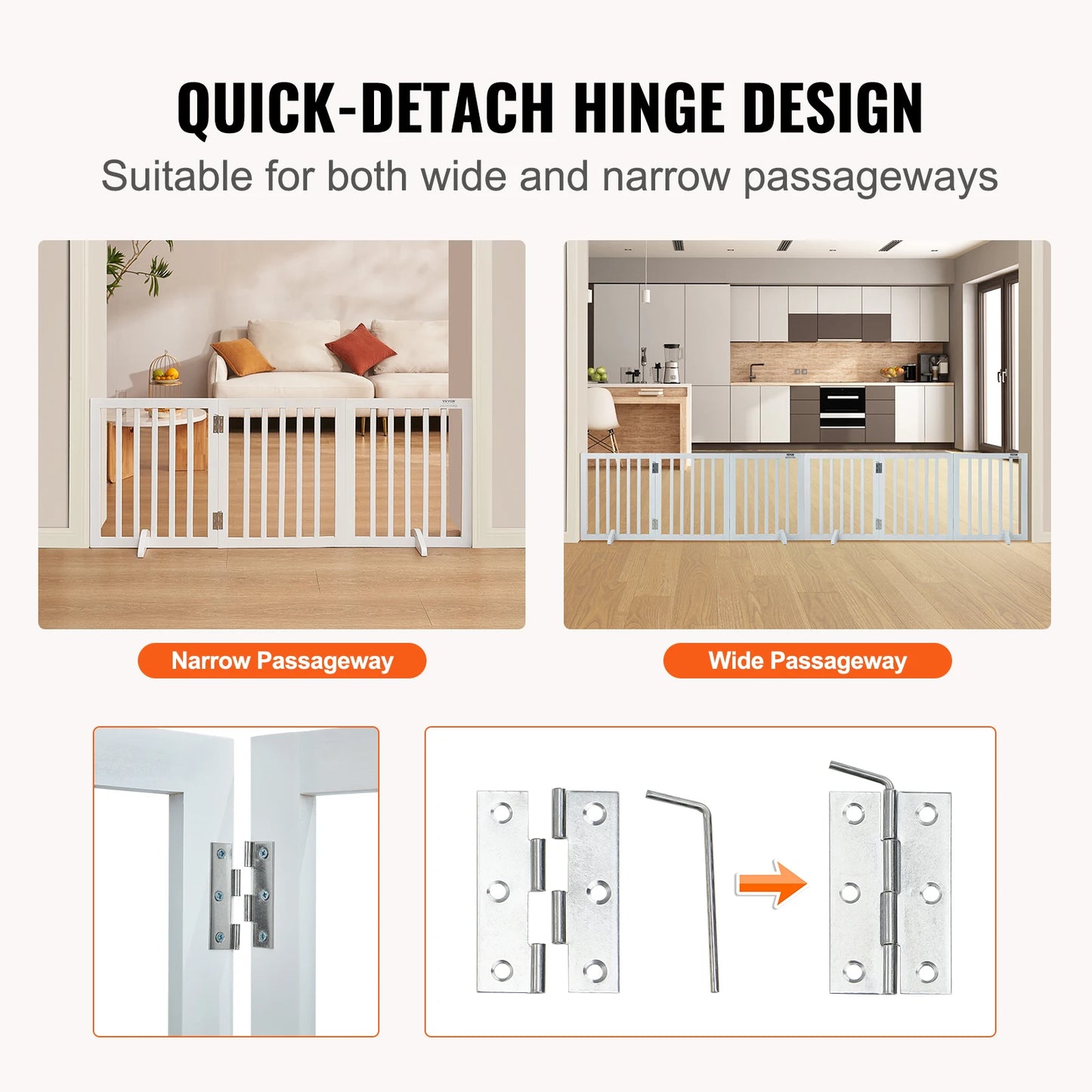 SucceBuy Free Standing Dog Gate Foldable 3 Panels Barrier