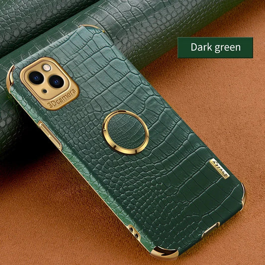 Casespace Crocodile Leather Phone Case With Stand And Ring