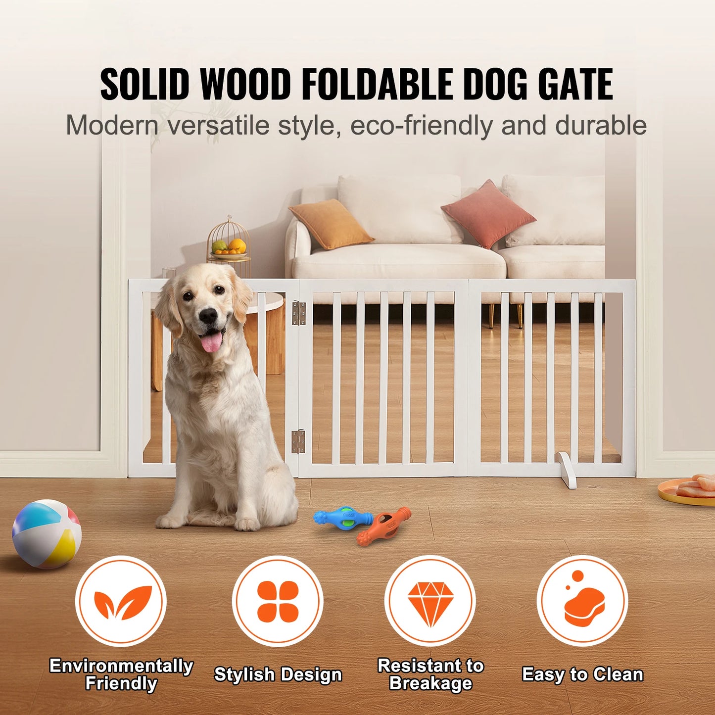 SucceBuy Free Standing Dog Gate Foldable 3 Panels Barrier