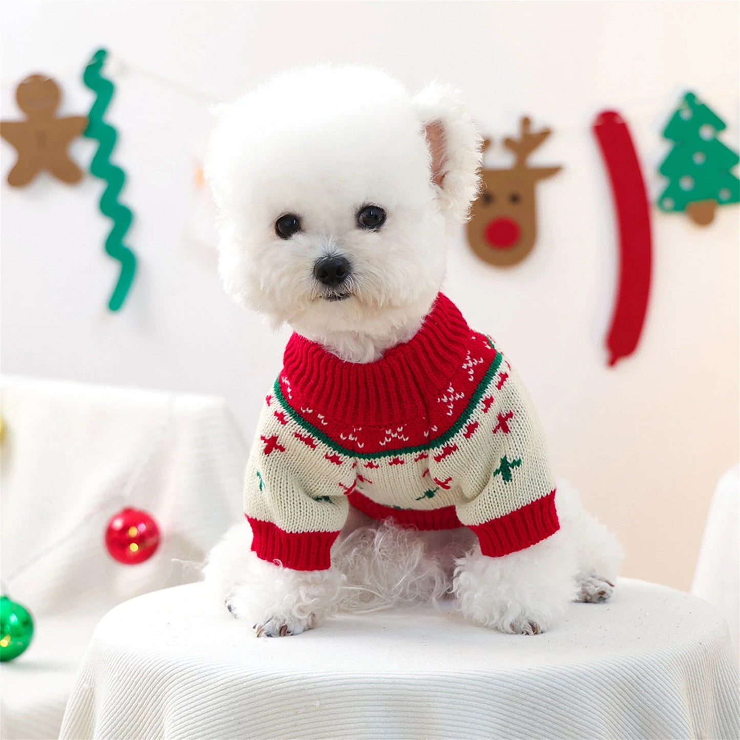 Christmas Reindeer Dog Sweater Festive Winter Knit Coat