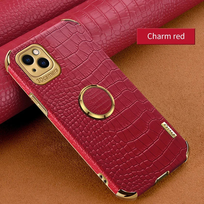 Casespace Crocodile Leather Phone Case With Stand And Ring
