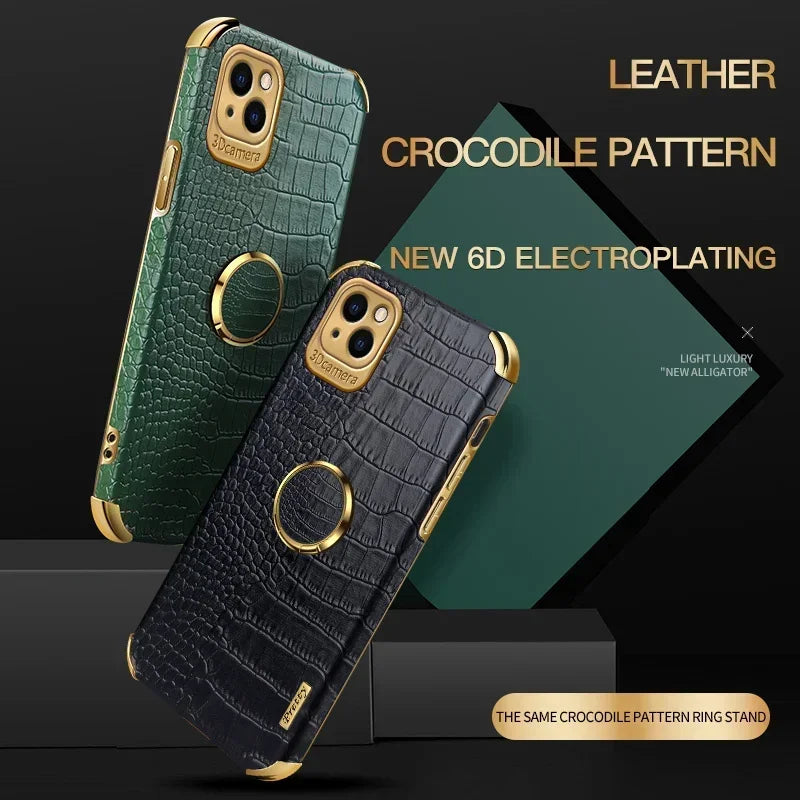 Casespace Crocodile Leather Phone Case With Stand And Ring