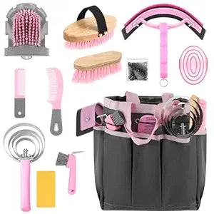 Bristle Horse Grooming Kit With Organizer Tote Bag