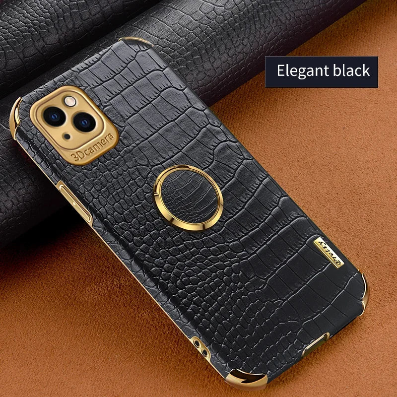 Casespace Crocodile Leather Phone Case With Stand And Ring