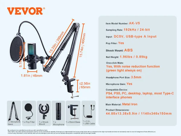 VEVOR USB Condenser Microphone for Podcast and Streaming