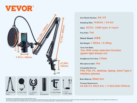 VEVOR USB Condenser Microphone for Podcast and Streaming
