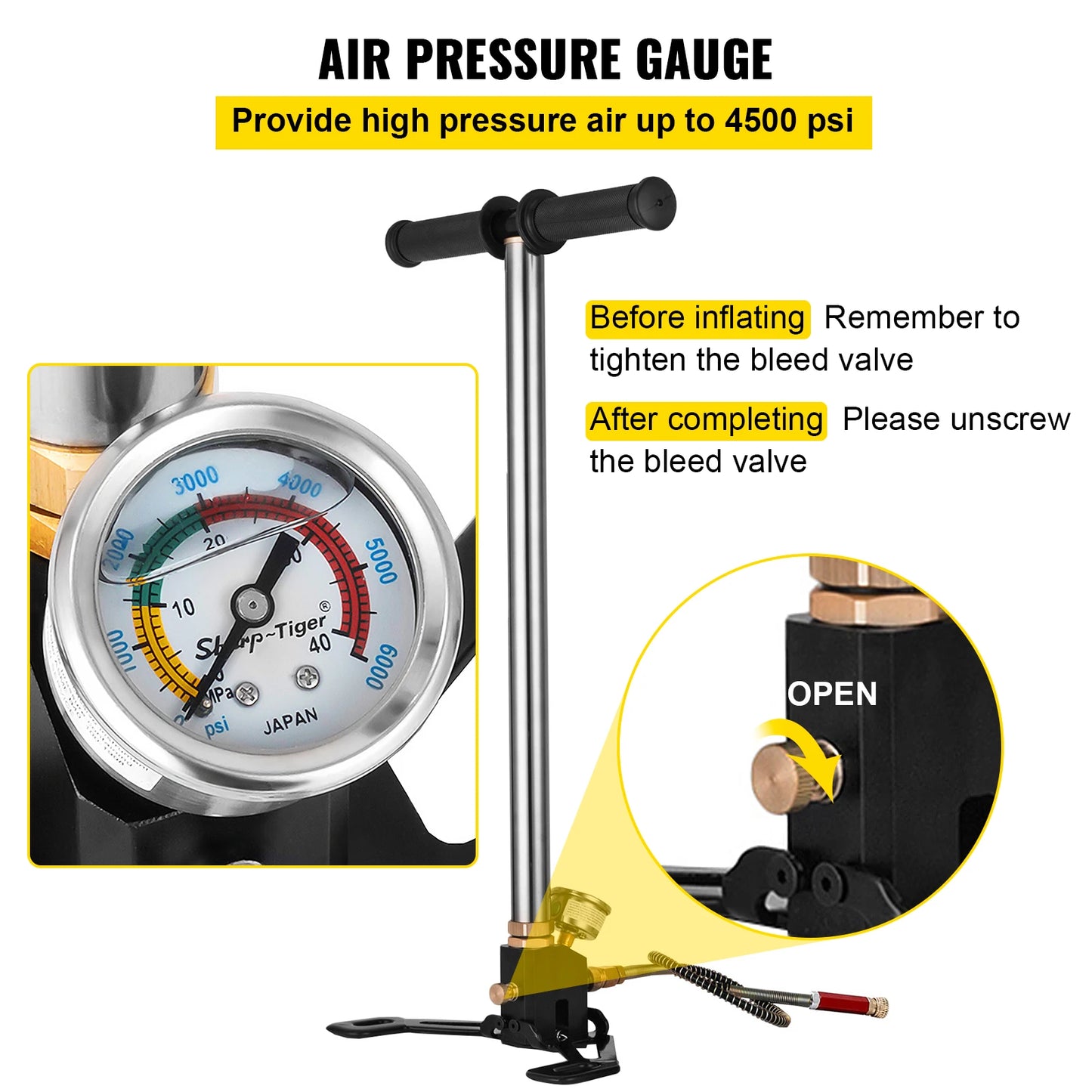 VEVOR 3 Stage PCP Hand Pump With Pressure Gauge 4500 PSI