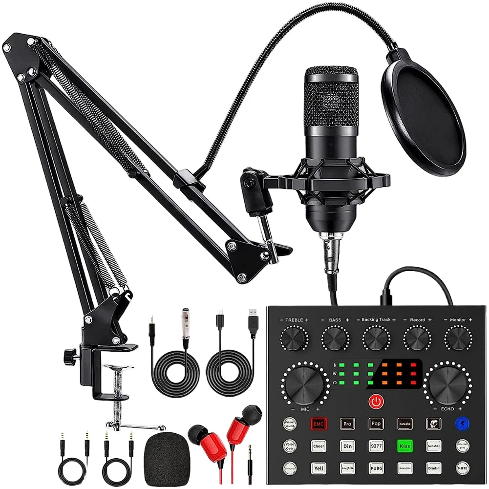 Alloet BM800 V8s Podcast Sound Card Set Professional Mic