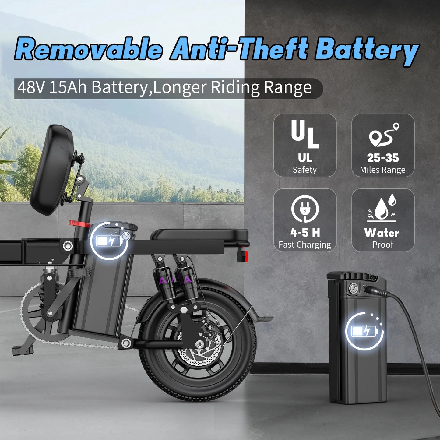 Electric Folding Bike For Adults 750W Peak 48V Battery