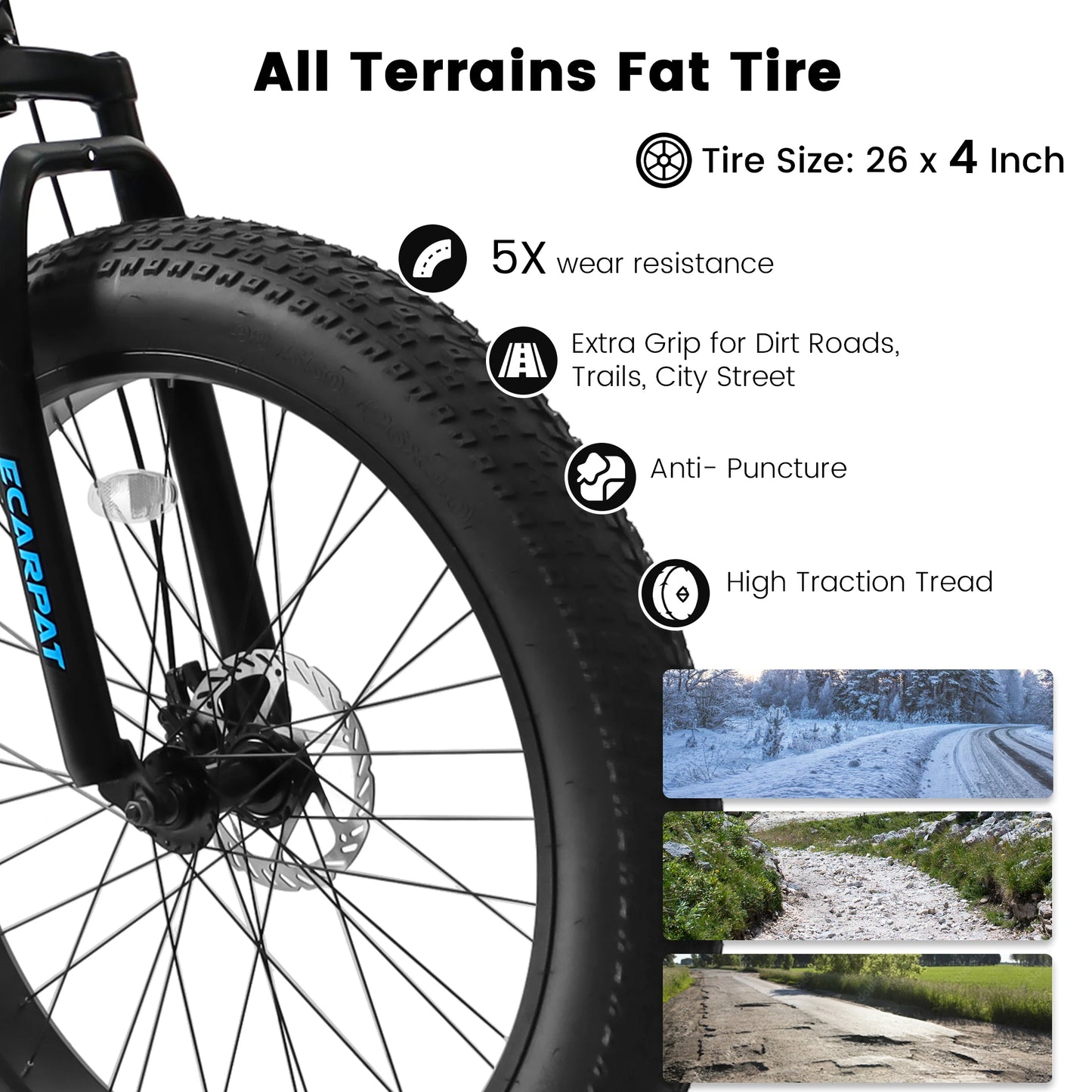 Ecarpat Fat Tire Mountain Bike 21 Speed Disc Brake Steel