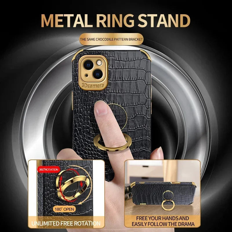 Casespace Crocodile Leather Phone Case With Stand And Ring